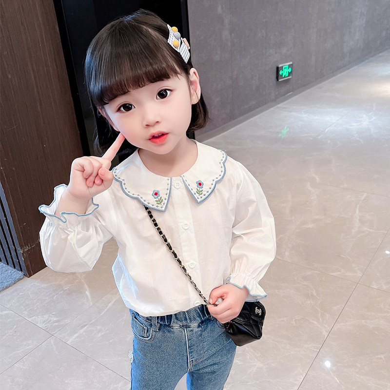 Girls' long-sleeved shirt spring and autumn children's foreign style fashion princess cotton doll collar baby autumn dress bottoming shirt