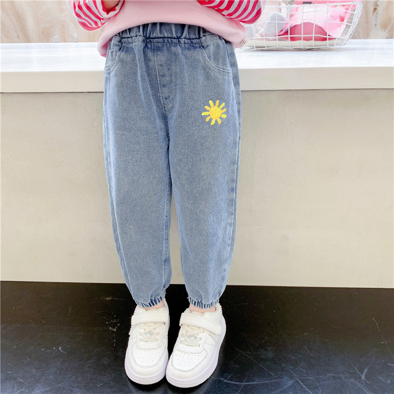 Girl Jeans Spring Autumn Season 2022 New Children Foreign Pie Long Pants Fashion Casual Bouquet Feet Baby Spring Dress Pants