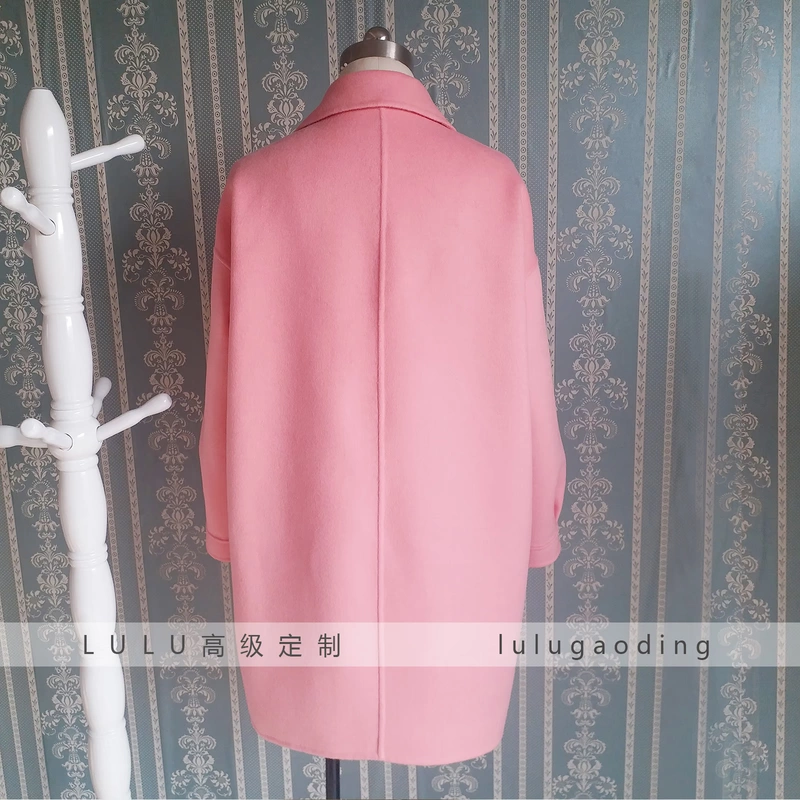 Phụ nữ của DzLulu phần dài vai rộng xương cá có hoa văn hai mặt áo khoác cashmere dài tay - Áo len lót đôi