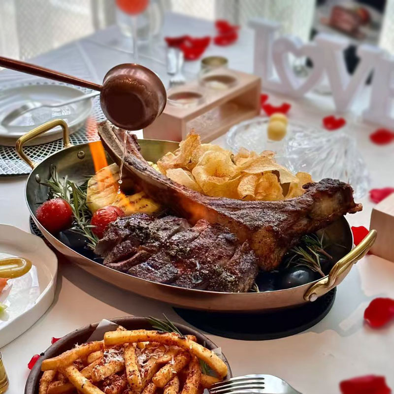 Stainless Steel Western Food Plate Spanish Seafood Lobster Plate Commercial French Double-Eared Oval Plate Tomahawk Steak Plate Fish Plate