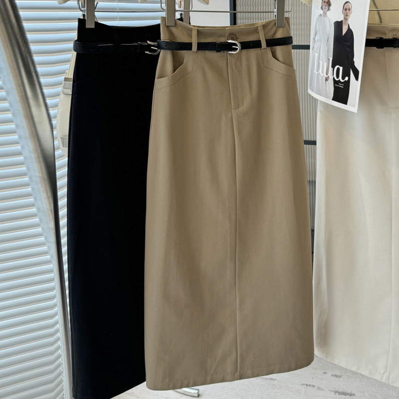 Lyocell Tencel Cotton Straight Skirt Khaki Half Skirt Women's Autumn Slit Pencil Skirt Casual Suit Skirt Lyocell Tencel Cotton Straight Skirt Khaki Half Skirt Women's Autumn Slit Pencil Skirt Casual Suit Skirt