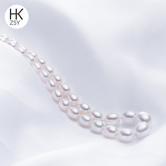 Hong Kong Zhenshiyuan Shilan nearly round freshwater rice-shaped pearl necklace fashionable young clavicle chain women's neck necklace