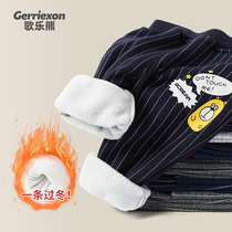 Boys pants with fleece and thickened autumn and winter baby three-layer padded pants wear 2022 new baby warm pants trend