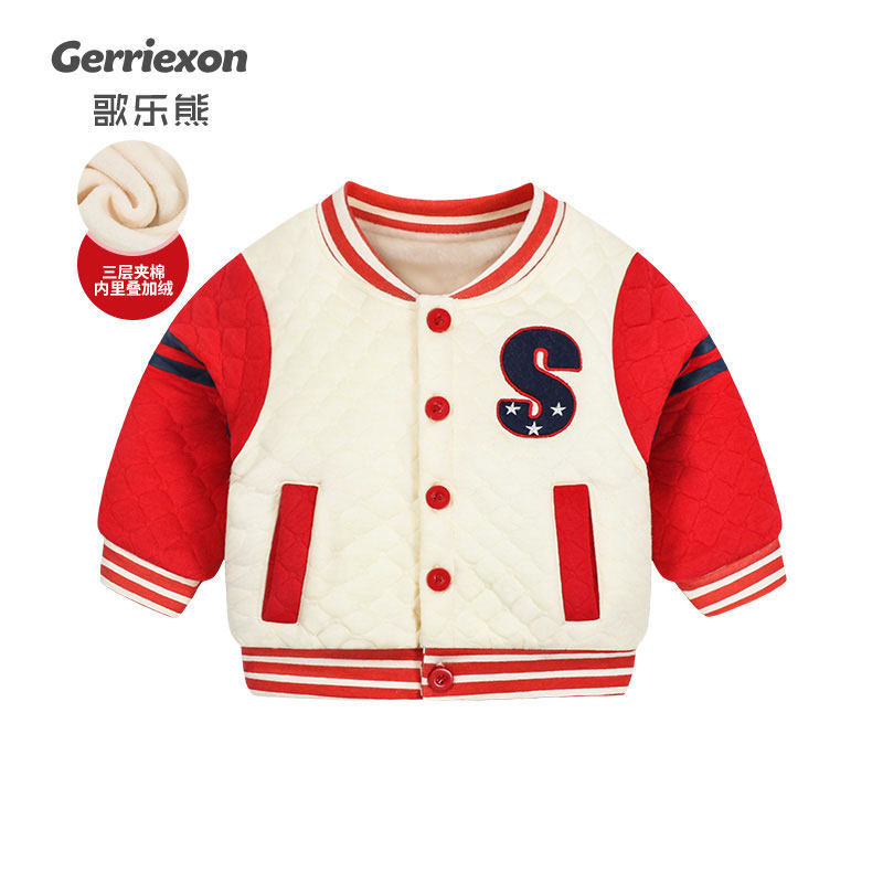2022 baby spring and autumn coat boy and child baseball uniform girl baby plus fleece short jacket winter warm cotton top