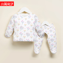 Rabbit House newborn autumn and winter cotton lace-up underwear set baby handguard foot pajamas baby clothes
