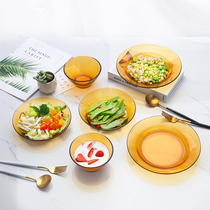 Imported Dolez amber tableware anti-scalding binaural bowl plate cup plate Heat-resistant drop independent combination DIY