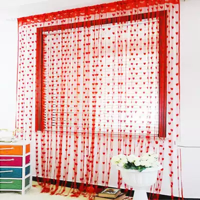 Korean love line curtain curtain curtain hanging living room compartment decorative curtain bedroom living room peach heart thread curtain