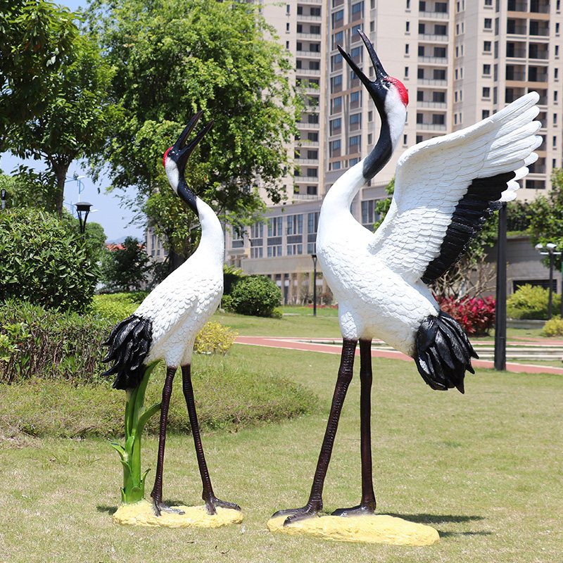 Outdoor Fiberglass Emulation Fairy Crane Sculpture Dantop Crane Garden Fake Mountain Build View Pool Animal Adornment Big Swing Piece