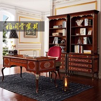 Одинарный книжный шкаф из цельного дерева в британском стиле Александра комбинированная мебель для кабинета в неоклассическом стиле с инкрустацией из красного дерева