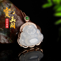 Natural ice Jade Buddha pendant female Jade Buddha public pendant 18K gold companion diamond inlaid Maitreya smiling Buddha Myanmar A goods
