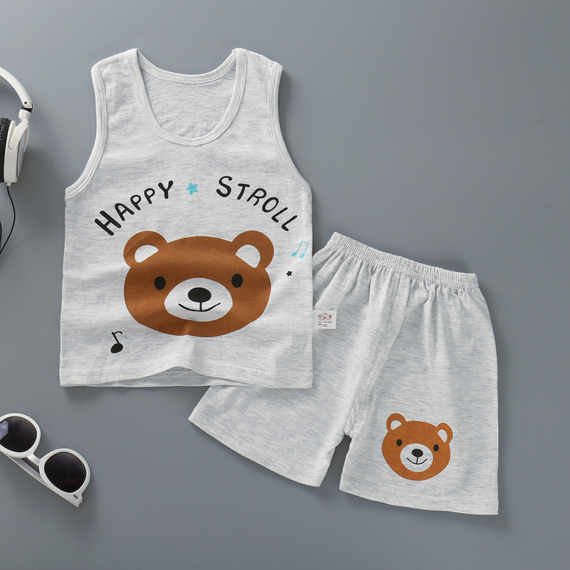 . Mùa hè trẻ em Mang nghi Kids Vest Set Boys and Girls không tay Vest Quần soóc nhỏ bé Hai mảnh bộ.