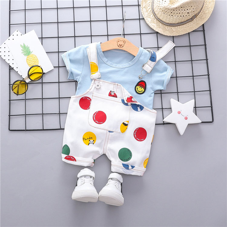 . Childrens dễ thương in quần dây đeo bộ mùa hè váy 0-3 năm cô gái cũ quần short phim hoạt hình hai mảnh bộ sóng vô tuyến.