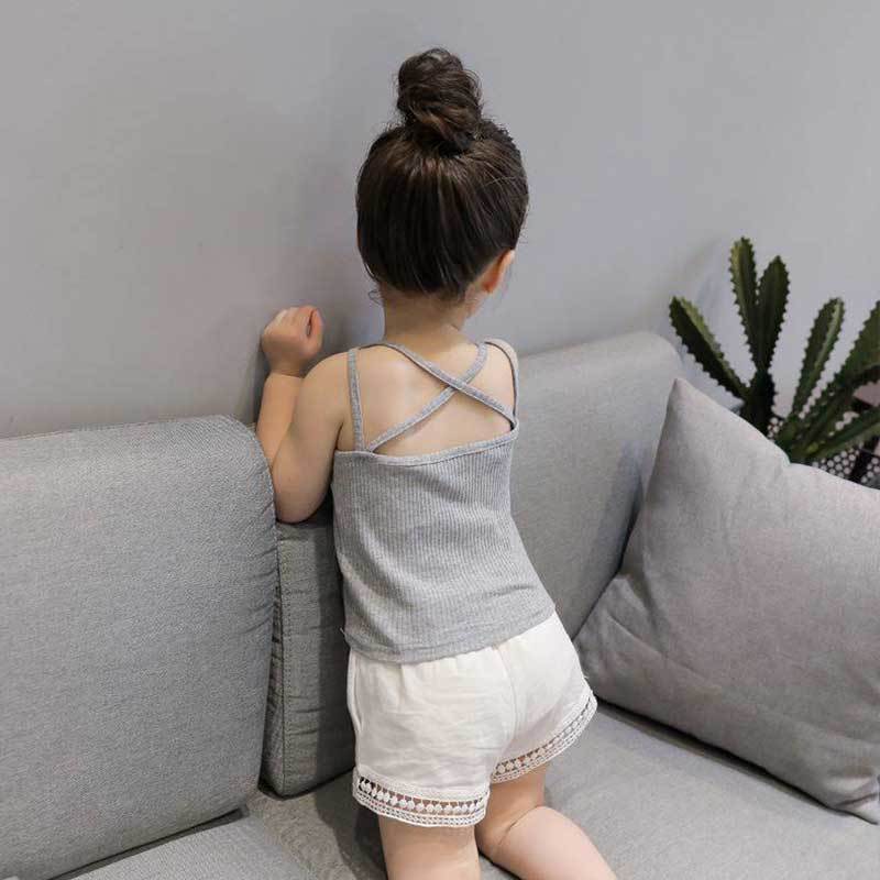 . Cô gái bộ sling trang phục mùa hè womens mới trân trọng hai mảnh thiết lập trẻ em nhỏ vest quần short.