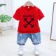 . Childrens ăn mặc trẻ em lớn vừa đặt hai mảnh boy set mùa hè ngắn tay áo thun quần denim năm điểm Hàn Quốc phiên bản của sóng 2019 mới.