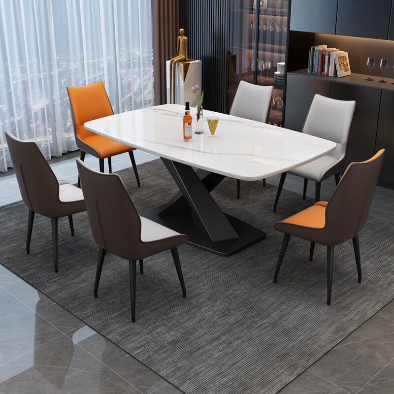 Light luxury rectangular slate dining table and chair combination modern minimalist Italian home small apartment net red special-shaped rice table
