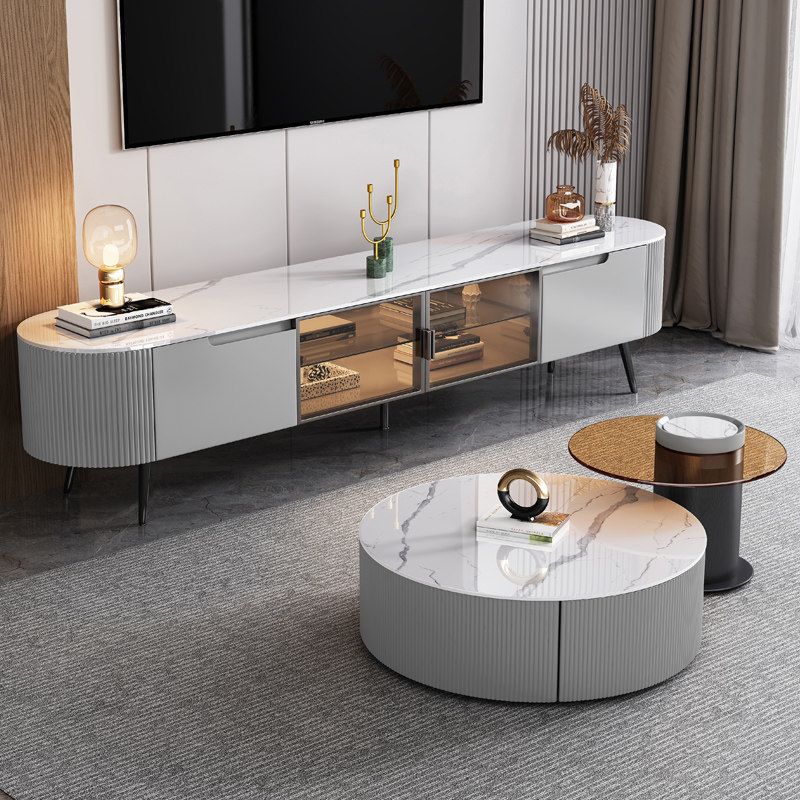 Bright slate coffee table TV cabinet combination living room home small apartment retractable floor cabinet light luxury modern minimalist