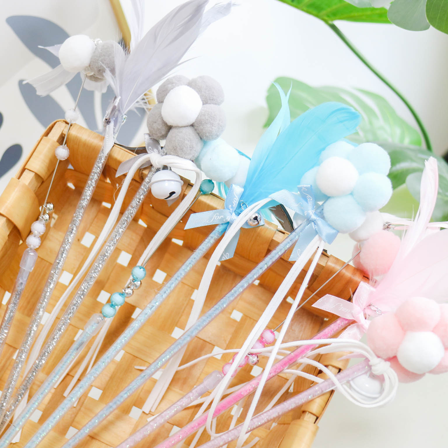 Marshmallow tease cat stick tease cat pole fairy tease cat stick plush feather net red tease cat toy tease cat supplies