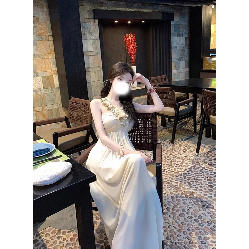Birthday Dress, High-End and Exquisite, Socialite-Style, Heavily Beaded, Three-Dimensional Floral Dress, Women's Holiday-Style Chiffon Long Dress Birthday Dress, High-End and Exquisite, Socialite-Style, Heavily Beaded, Three-Dimensional Floral Dress, Women's Holiday-Style Chiffon Long Dress