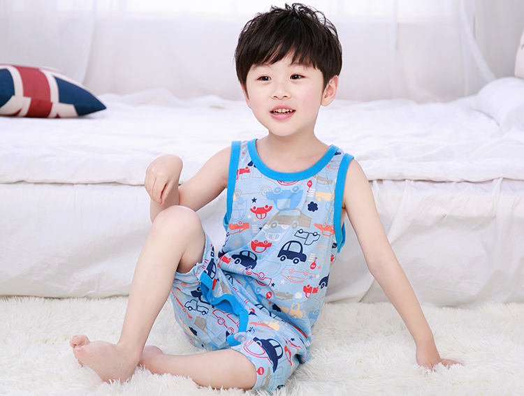 Mùa hè 2-7 tuổi 3 siêu mỏng phần 4 tay áo ngắn 5 người đàn ông và phụ nữ 6 bé bông kích thước lớn trẻ em vừa và nhỏ dính liền đồ ngủ