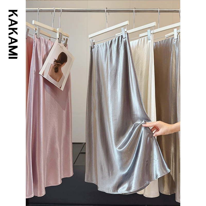 Autumn Thin Pearlescent Acetate Satin Skirt for Women, High-End and Elegant, Petite, Drapey, Slimming Fishtail Long Skirt