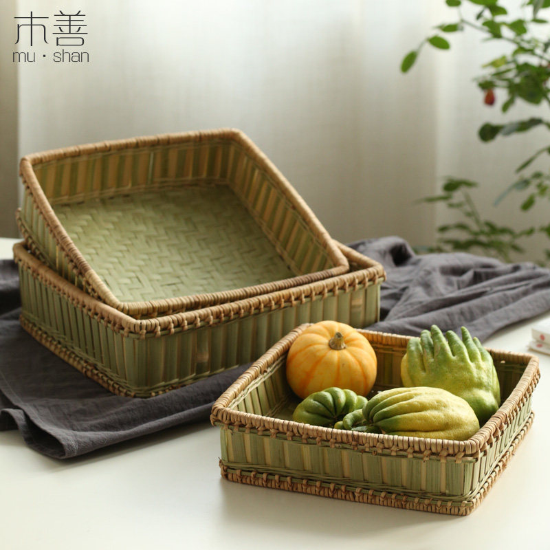 Square bamboo products Dustpan Household non-porous desktop snacks Fruit steamed bun basket Shau Kei drain farm bamboo basket