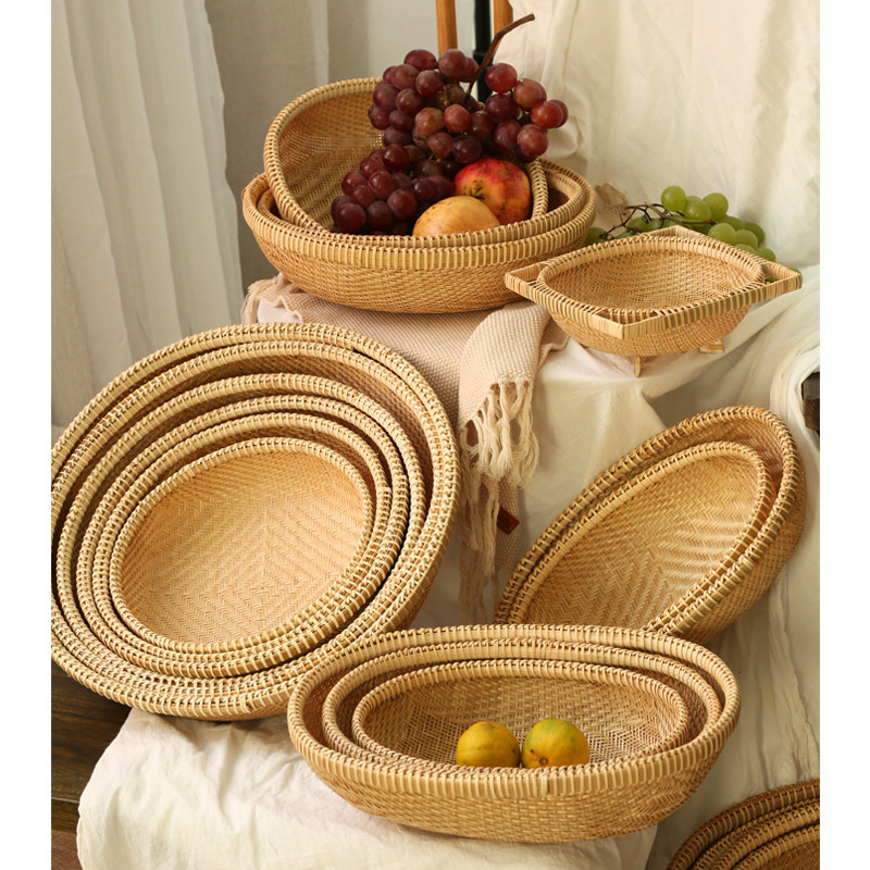 Bamboo Woven Basket Bamboo Dustpan Bamboo Products Steamed Bread Basket Wash Vegetable Drain Water Household Fruits Pan Fruit Basket With Holes Full Choreography Oval