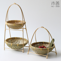 Bamboo basket meal basket creative storage basket bamboo fruit plate tea basket dry fruit basket mini bamboo basket