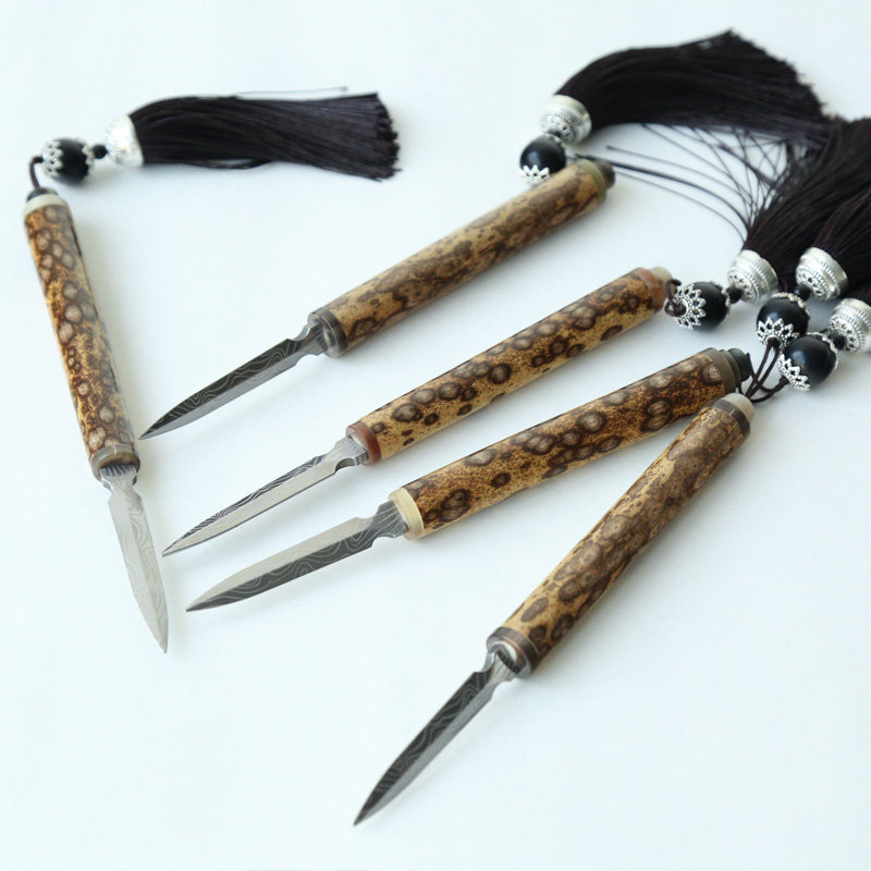 Pu'er Tea Knife Stainless Steel Tea Knife Tea Needle Tea Cone Tea Set Accessories Tea Ceremony Parts Merlot Bamboo Tassel