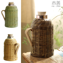 Bamboo Woven Water Bottle Shell Handmade Thermos Bamboo Warm Water Bottles Old-fashioned Thermos Bottle Tea