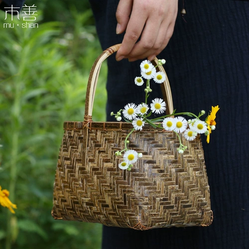 Мушан бамбук корзина бамбука продукт бамбук маленький баскетбольный баскетбольный бассейн творческая корзина для печени бамбука цветочная корзина
