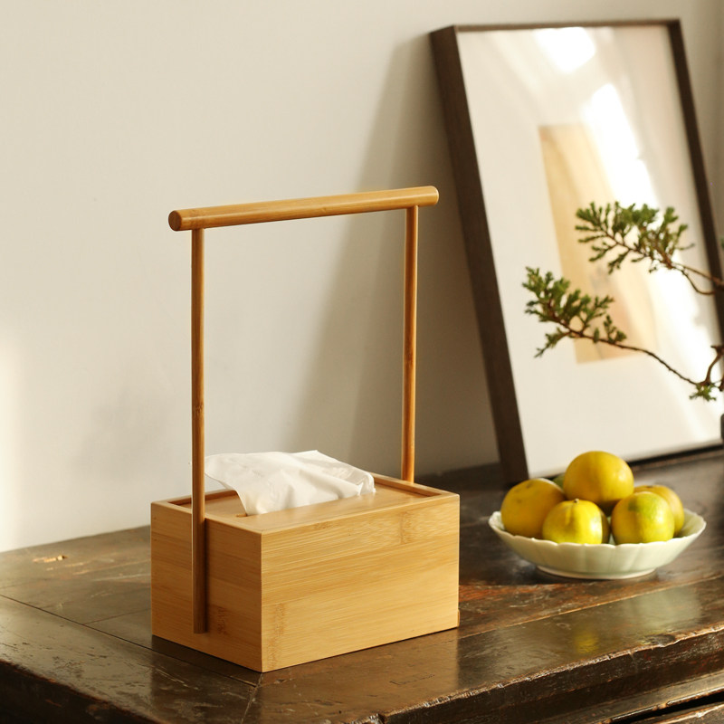 Bamboo tissue box Paper tube Paper box Household ornaments can carry simple living room waterproof creative bathroom handmade