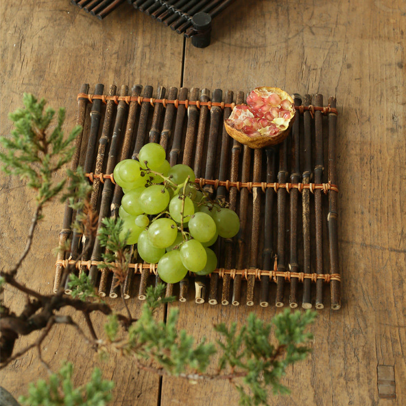 Bamboo Small Bamboo Steak Tea Mat Tea Curtain Rattan tea mat Bamboo Tea Mat Tea Mat Tea Mat Cup Mat Cup of tea Tea Duct Accessories
