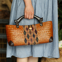 Grass woven basket with inner lining single hand handbag retro national wind minimalist casual womens bag temperament 100 hitch