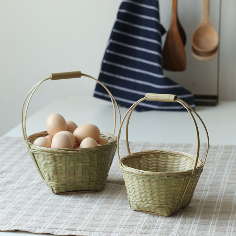 Bamboo Woven Small Fruit Basket Bamboo Products Bamboo Basket Egg Basket Basket Nordic Send Gift Idea Hand Home Holding Basket