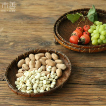Mu Shan bamboo woven bamboo products made of old bamboo basket Bamboo dustpan Drying round fruit plate Bamboo plate Fruit plate