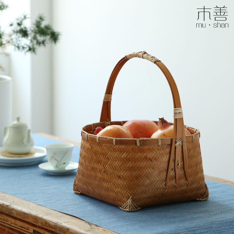 Wood Good Bamboo Choreography Basket Retro Lift Basket Fruit Basket Bamboo Basket Tea Room Containing bamboo basket Chinese made of old