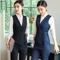 Professional suit female 2020 autumn winter beautician work clothes hotel front desk foreman striped vest three-piece set