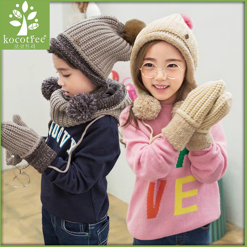 (formerly 98 off-code RMB39 ) kk tree autumn winter children's hat scarf gloves three sets of male and female children plus suede babies-Taobao