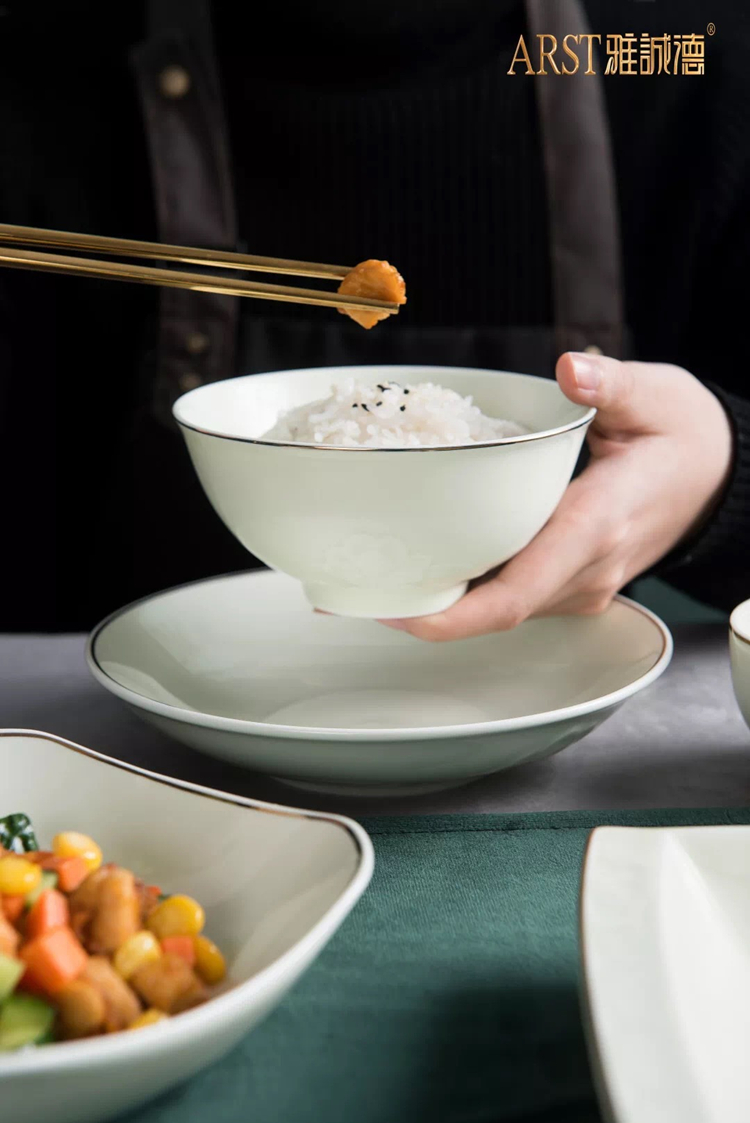 Ya cheng DE qinghe lake ladult tall foot cup noodles bowl of soup bowl square plate disc plate creative ceramic tableware tableware cuisine