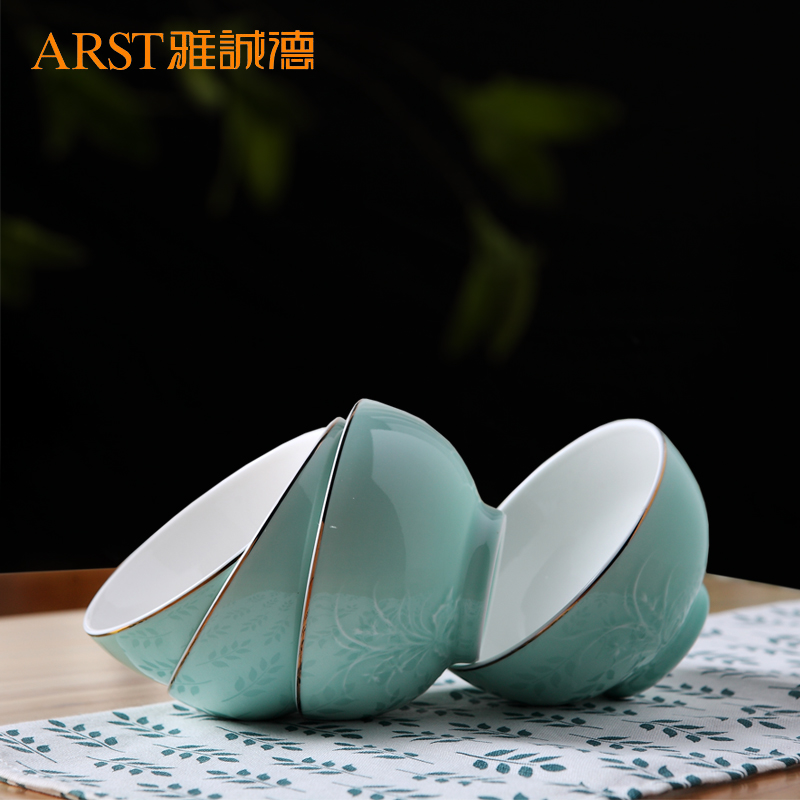 Ya cheng DE longquan glaze quality yulan sticks to dazzle see colour series relief orchid jie the ceramic bowl noodles bowl bowl of soup bowl
