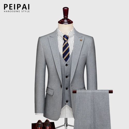 Костюм для отдыха, модный серый комплект, платье, 3 предмета, в британском стиле, облегающий крой