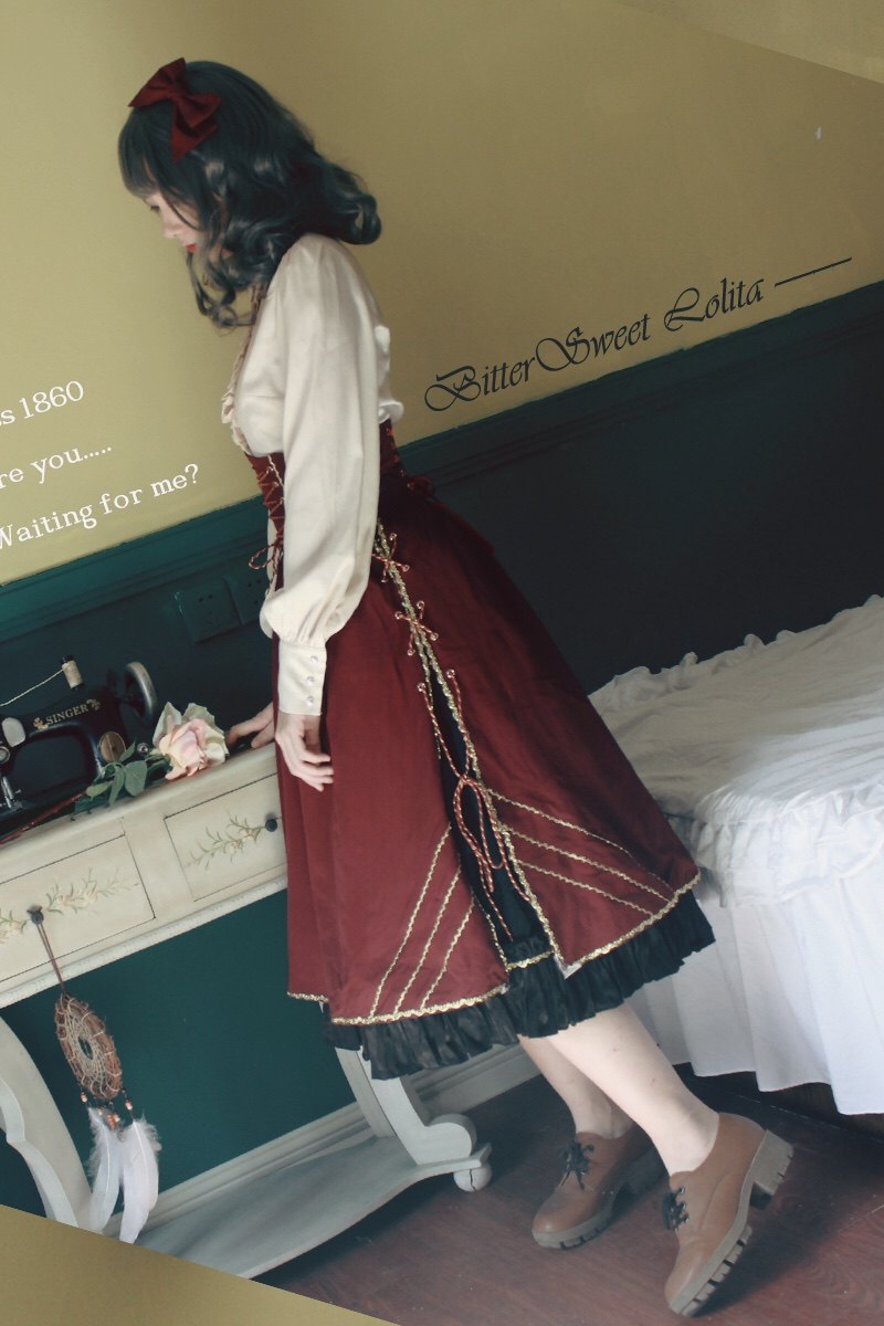 Стильные костюмы 【展示】miss1860 开襟sk 钢骨束腰 优雅复古lolita 白英工作室