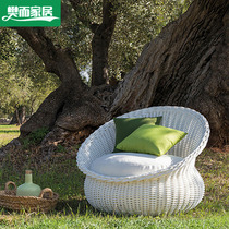Balcony rattan chair lazy sofa three-piece coffee table combination outdoor garden rattan creative round table and chair leisure courtyard