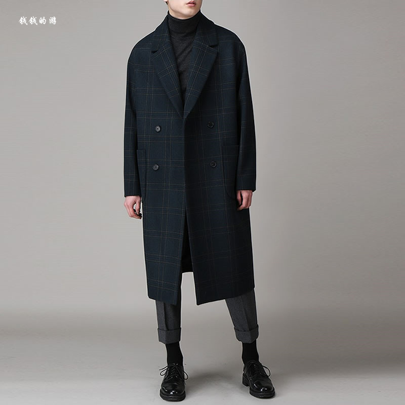 Winter Trend Double Row in Long Men's Mao-Twin Costume Han Pop Plate Cashmere Coat