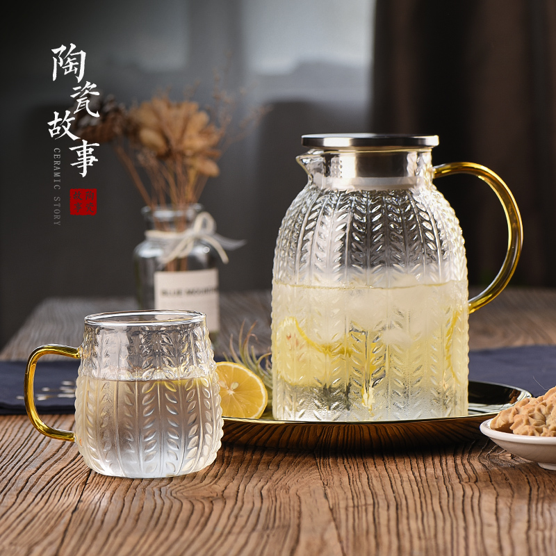 Ceramic story cold bottle glass high - temperature household kettle Nordic cool creative large - capacity glass kettle suits for