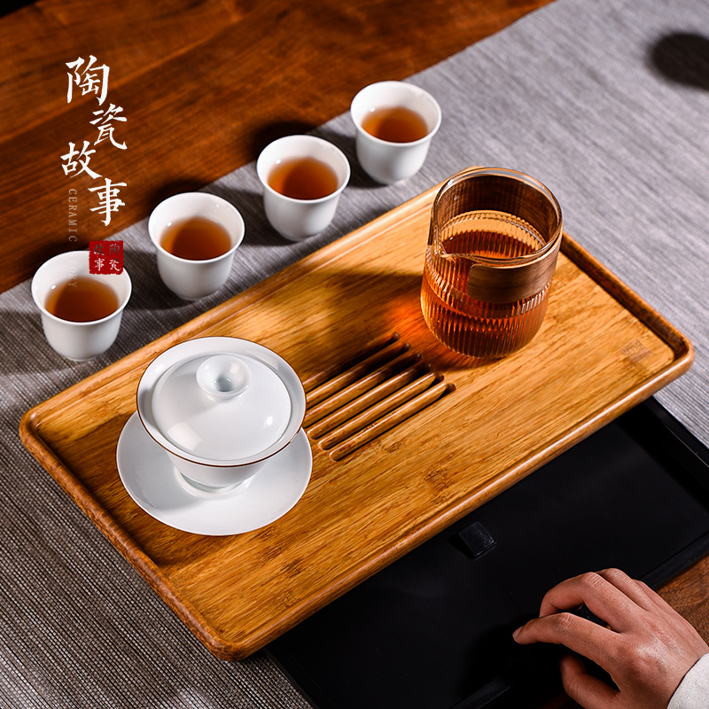 The Story of pottery and porcelain tea tray was contracted small tea table plate of household utensils suit real wood drop water drainage type saucer dish