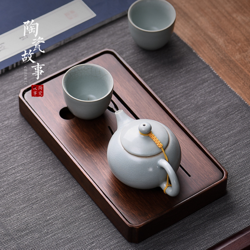 The Story of pottery and porcelain tea tray household solid wood pallet heavy bamboo dried small water type saucer tea sea small tea table