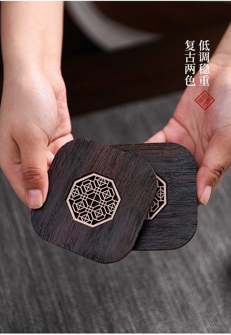 Ceramic tea cup mat story solid wooden cup insulation pad Chinese zen kung fu tea accessories cup holder