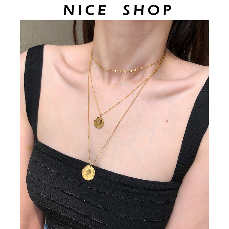 Two pieces minus 10 yuan Gold-plated retro portrait coin necklace Large gold coin coin pendant Tide ins stacked clavicle chain