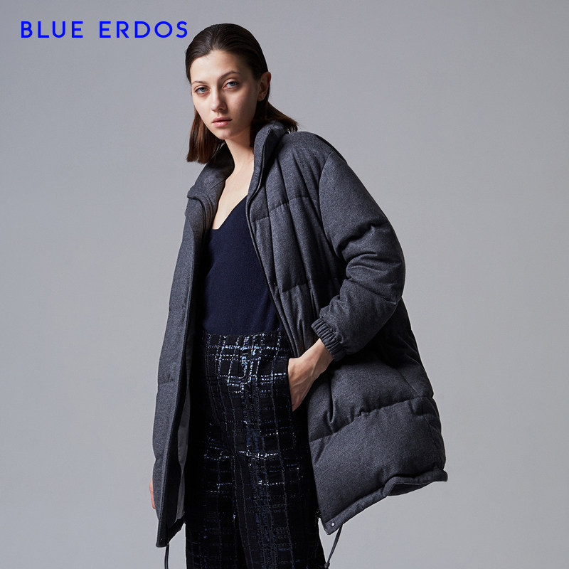 BLUE ERDOS women's wool medium and long version zipper down jacket female